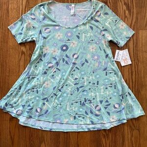 LuLaRoe Blue Green Graphic Relaxed Tee